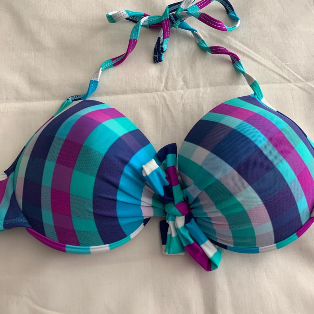 Multicolor Plaid Push Up Padding Bikini Top